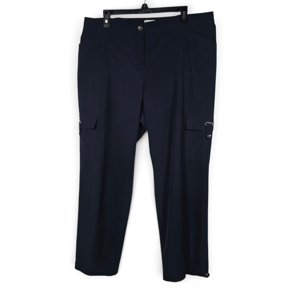Chico's Zenergy Pants Womens L Short Cargo Navy Blue Stretch Straight Leg Travel